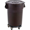 Global Industrial Plastic Trash Can with Lid & Dolly, 44 Gallon Brown 240462BNB